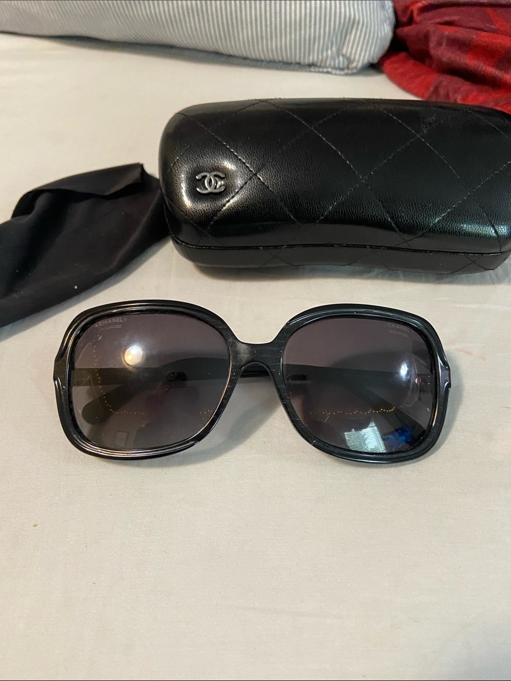CHANEL Black Oversized Women's Sunglasses with Quilted Case